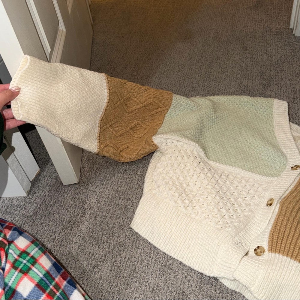 Altar’d State Patchwork Sweater Cardigan Size Medium - Picture 2 of 7